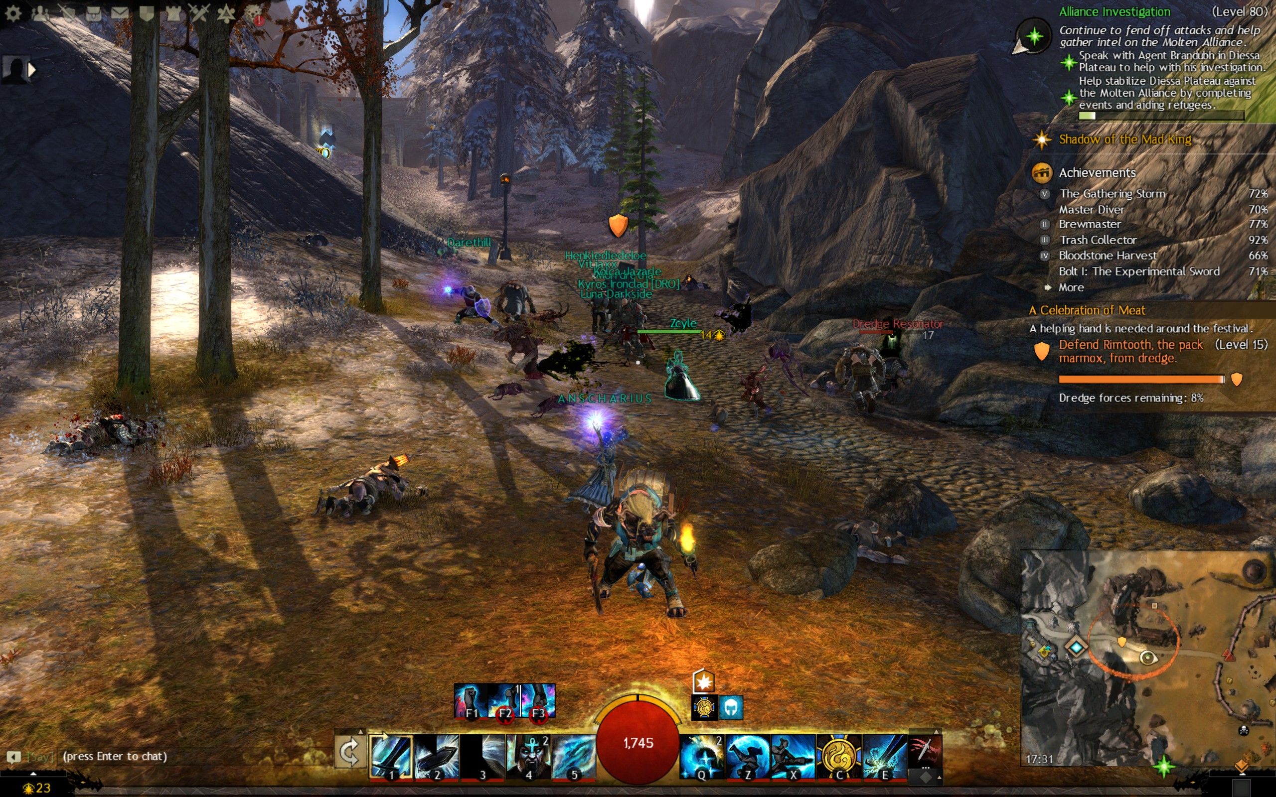 An ad-hoc party of players taking on a world quest