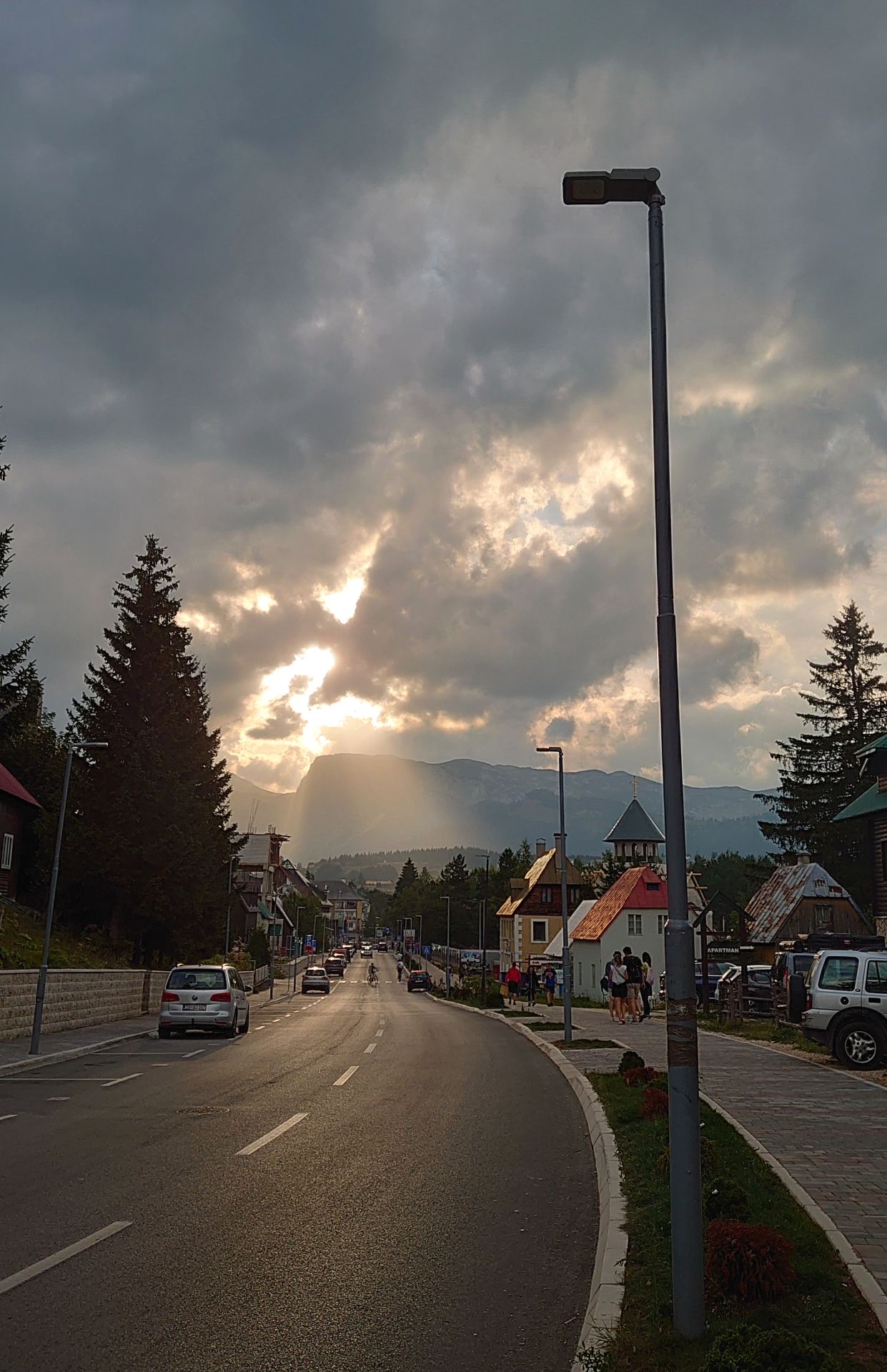 A view of a mountain from the main street in Žabljak
