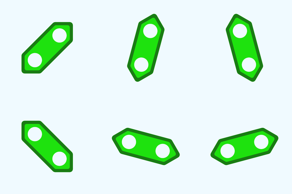 6 green shapes on a blue background, rotated in equal intervals