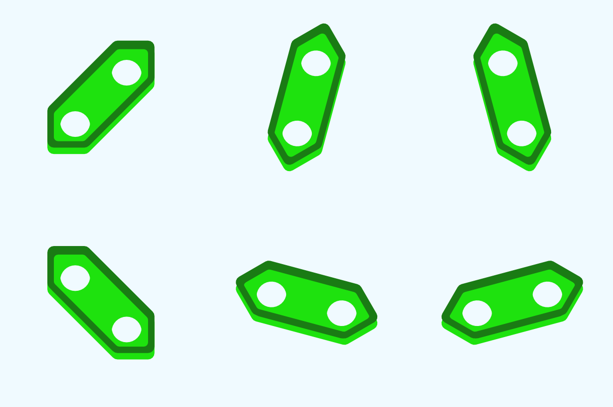 Same 6 shapes, but made thicker by moving parts of them upwards