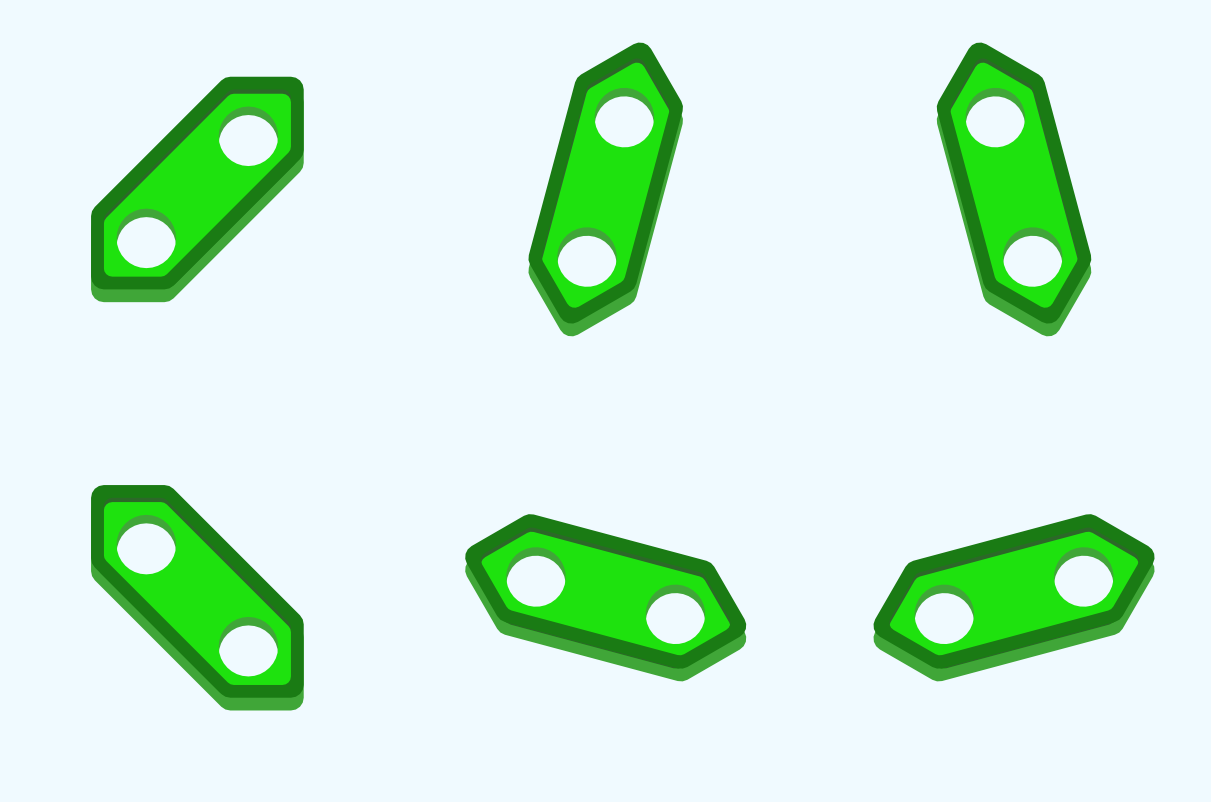 Same 6 thicker shapes, but with darker colors used for vertical sides